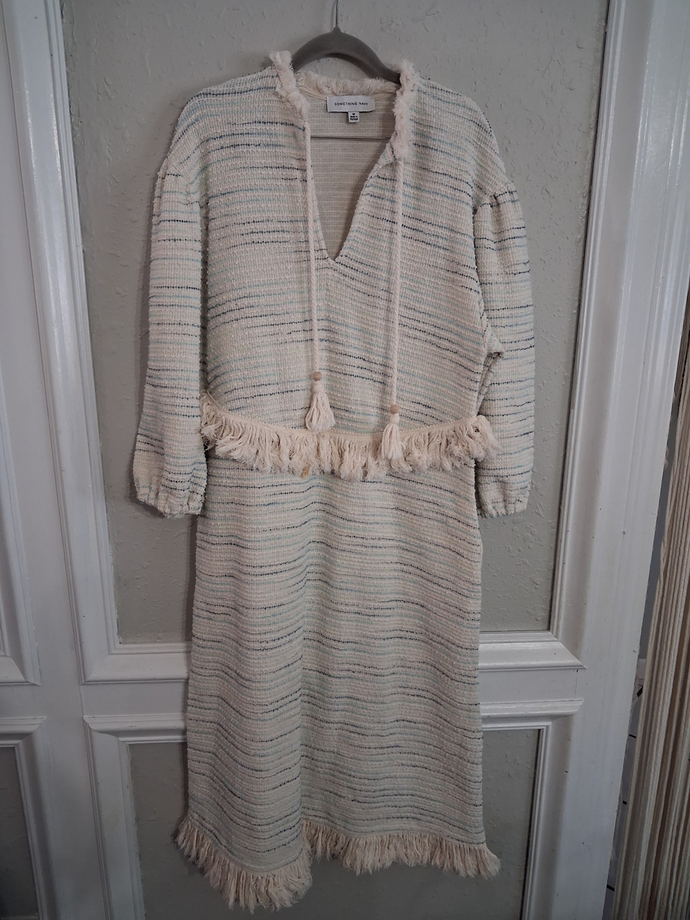 Something Navy revolve cotton woven tapestry tassel fringe midi dress boho med